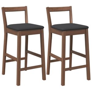 vidaXL Taburetes de bar con cojines, 2 unidades, madera maciza marr&oacute;n, goma