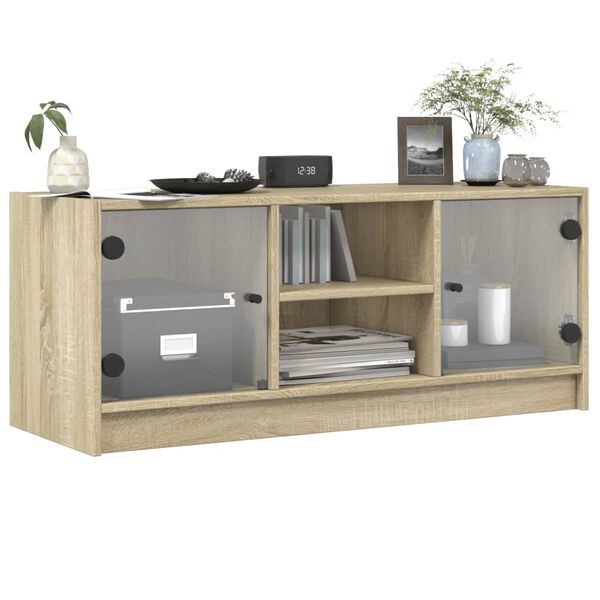 vidaXL Mueble de TV con puertas de vidrio roble Sonoma 102x37x42 cm