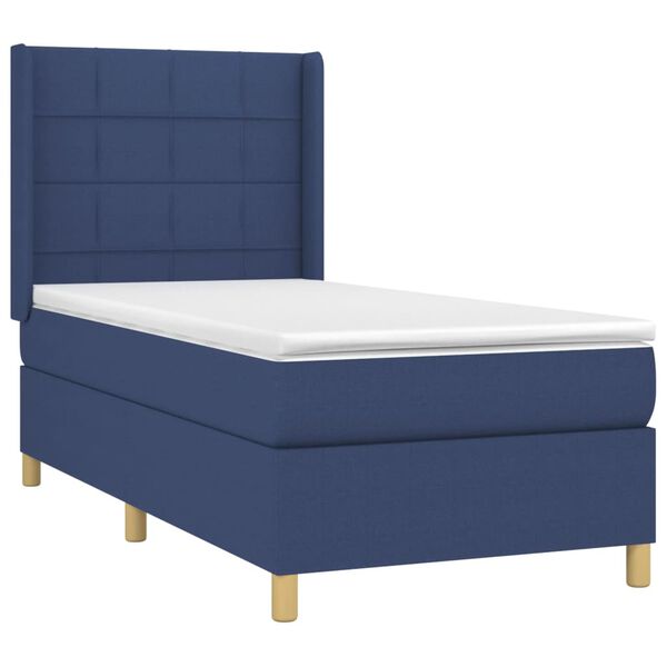 vidaXL Cama box spring con colch&oacute;n tela azul 90x200 cm