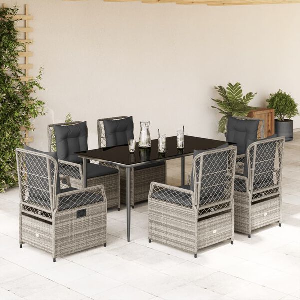 vidaXL Set comedor jardín 7 pzas y cojines ratán sintético gris
