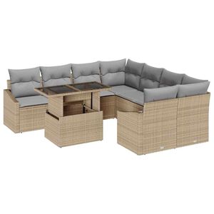 vidaXL Conjunto de sof&aacute; de jard&iacute;n con coj&iacute;n 9 pcs Beige y Gris Claro