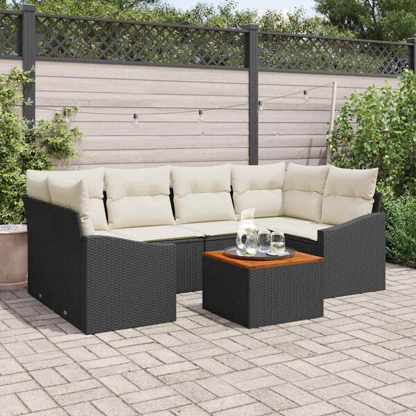 vidaXL Conjunto de sof&aacute;s de jard&iacute;n 7 pcs Negro rat&aacute;n sint&eacute;tico