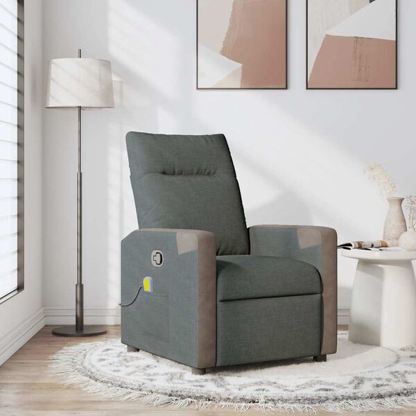 vidaXL Sillón de masaje reclinable de tela gris oscuro