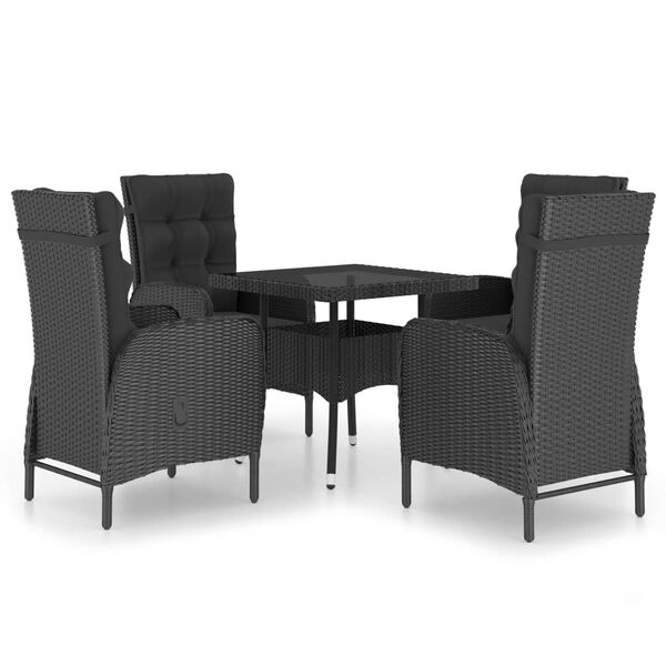vidaXL Set de comedor de jard&iacute;n 5 pzas rat&aacute;n sint&eacute;tico y vidrio negro