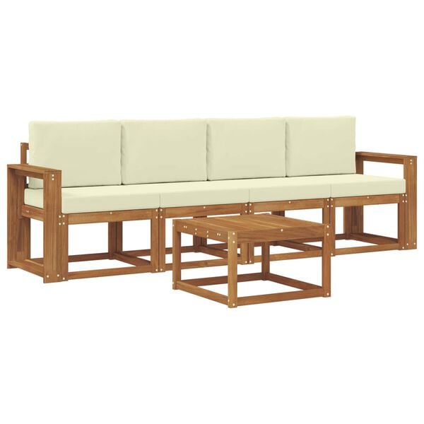 vidaXL Conjunto de sof&aacute;s de exterior con coj&iacute;n 5 pcs Natural y Crema