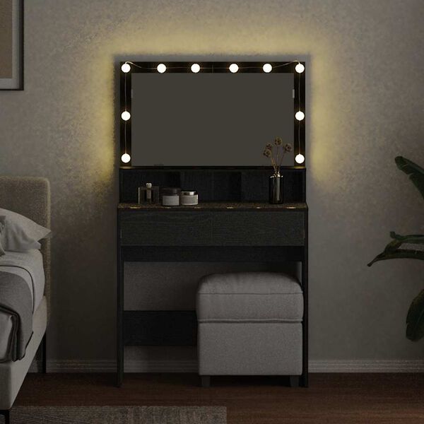 vidaXL Mesa Tocador con luces de espejo Roble Negro 80 x 41 x 134,5 cm