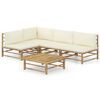 vidaXL Set de muebles de jard&iacute;n 5 piezas bamb&uacute; y cojines blanco crema