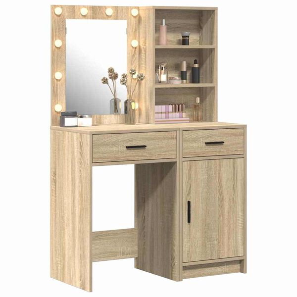 vidaXL Conjunto de mesa de vestidor con LED 2 pcs Roble Sonoma