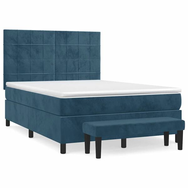 vidaXL Cama box spring con colch&oacute;n terciopelo azul oscuro 140x200 cm