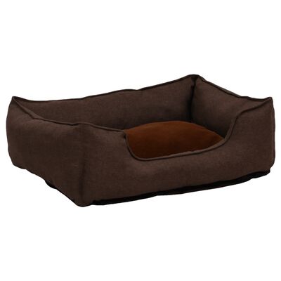 vidaXL Cama de perro de felpa apariencia de lino marrón 85,5x70x23 cm