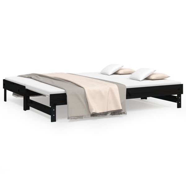 vidaXL Sof&aacute; cama extra&iacute;ble madera maciza de pino negro 2x(100x200) cm