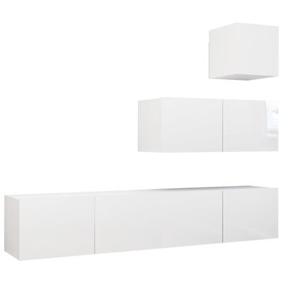 vidaXL Set de muebles de salón 4 pzas madera ingeniería blanco brillo