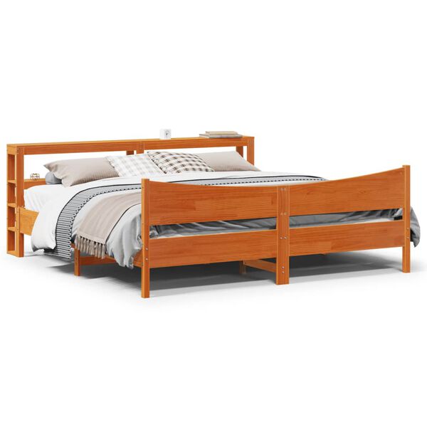 vidaXL Estructura cama con cabecero madera pino marr&oacute;n cera 180x200 cm