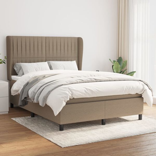 vidaXL Cama box spring con colch&oacute;n tela gris taupe 140x200 cm