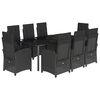 vidaXL Set de comedor de jard&iacute;n 9 pzas y cojines rat&aacute;n sint&eacute;tico negro