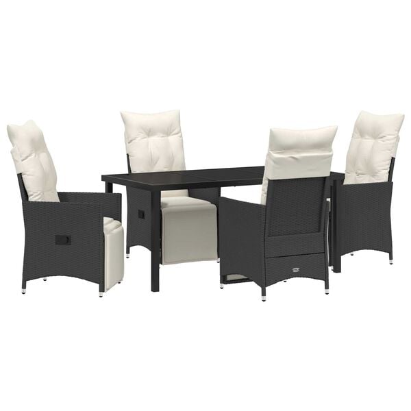 vidaXL Conjunto de Comedor de Jard&iacute;n 5 pcs Negro rat&aacute;n sint&eacute;tico