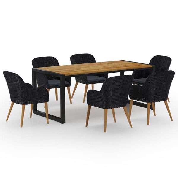 vidaXL Juego de comedor para jard&iacute;n 7 piezas negro