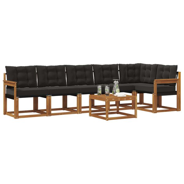 vidaXL Conjunto de sof&aacute;s de exterior con coj&iacute;n 7 pcs Natural y negro