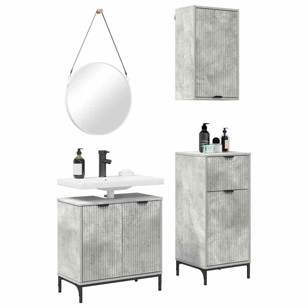 vidaXL Juego de muebles de ba&ntilde;o con caj&oacute;n 3 pcs Gris hormig&oacute;n