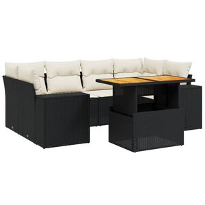 vidaXL Set de comedor de jard&iacute;n 7 pzas y cojines rat&aacute;n sint&eacute;tico negro