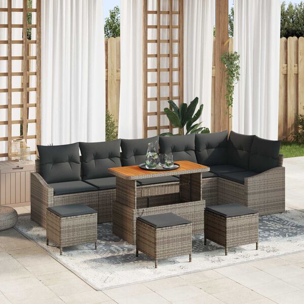 vidaXL Conjunto de sof&aacute;s de jard&iacute;n 10 pcs Gris rat&aacute;n sint&eacute;tico