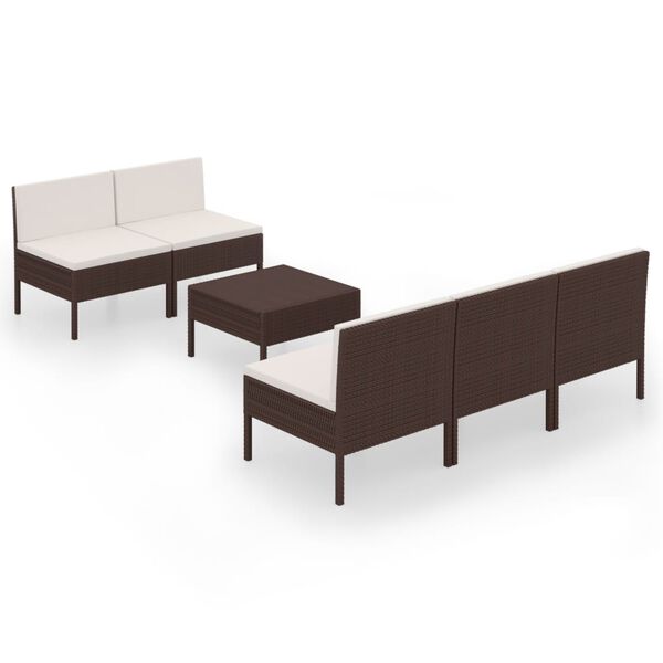 vidaXL Set muebles de jardín 6 pzas y cojines ratán sintético marrón