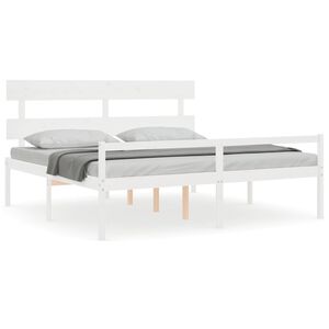 vidaXL Cama personas mayores cabecero madera maciza blanco 200x200 cm