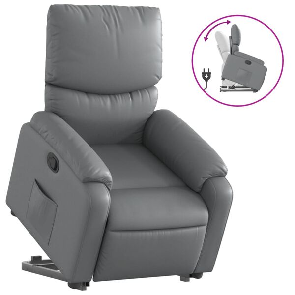 vidaXL Sillón reclinable elevable cuero artificial gris