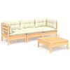 vidaXL Muebles de jard&iacute;n 4 piezas con cojines madera de pino crema