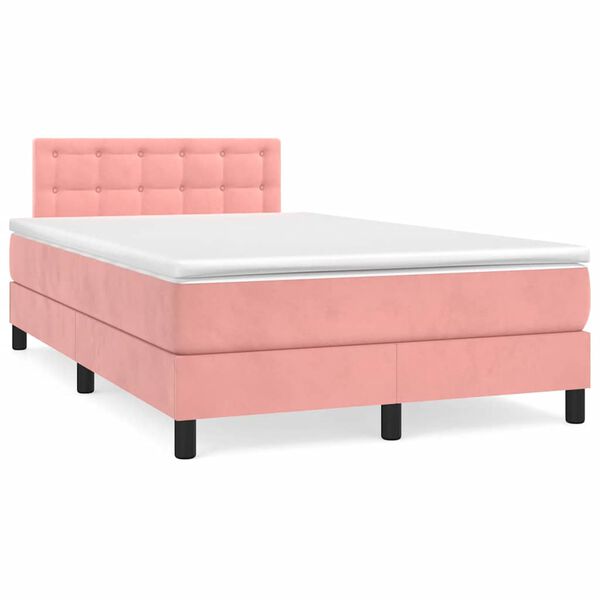vidaXL Cama box spring con colch&oacute;n y LED terciopelo rosa 120x190 cm