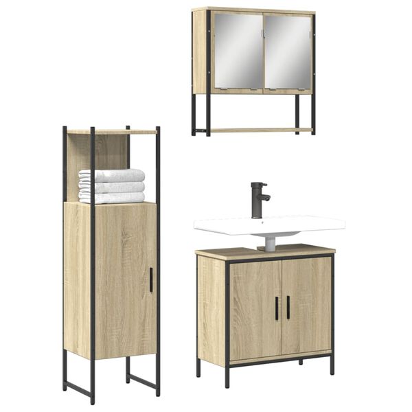 vidaXL Set de muebles de ba&ntilde;o 3 pzas madera contrachapada roble Sonoma