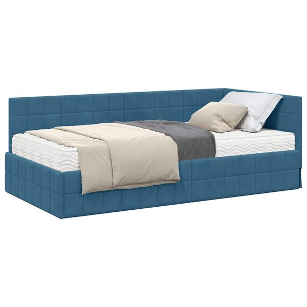 vidaXL Estructura de Cama Esquina con Colch&oacute;n 2 pcs Azul Terciopelo