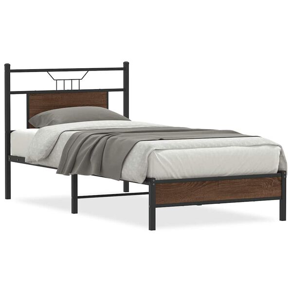 vidaXL Estructura de cama sin colch&oacute;n madera marr&oacute;n roble 90x200 cm