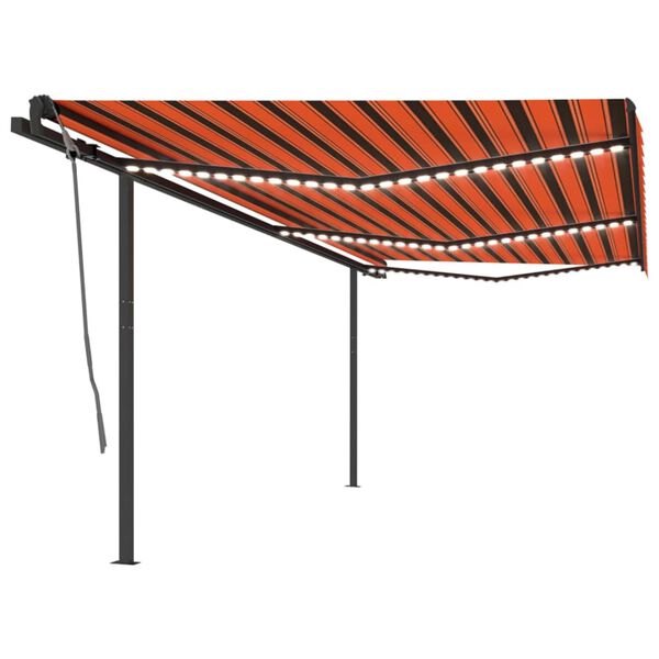 vidaXL Toldo autom&aacute;tico LED sensor de viento naranja y marr&oacute;n 6x3 m