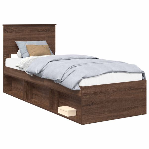 vidaXL Estructura de cama con cabecera Roble Marr&oacute;n 75 x 190 cm
