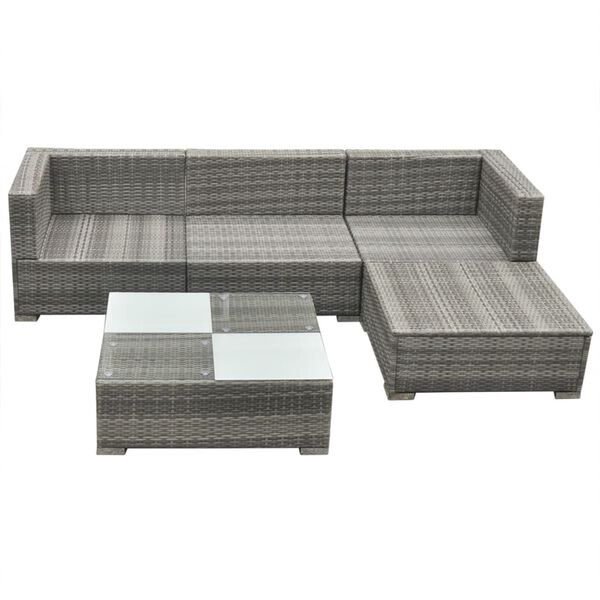 vidaXL Set de muebles de jardín 5 pzas y cojines ratán sintético gris