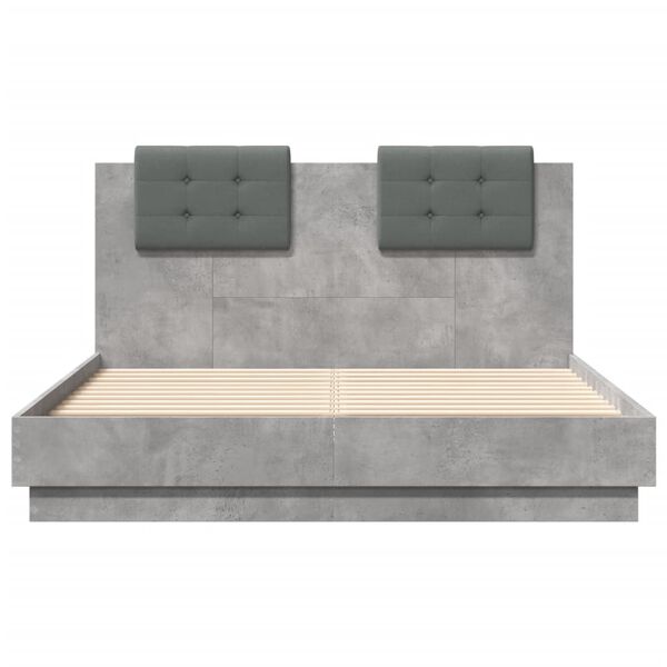 vidaXL Cama con cabecero madera de ingenier&iacute;a gris hormig&oacute;n 120x190 cm