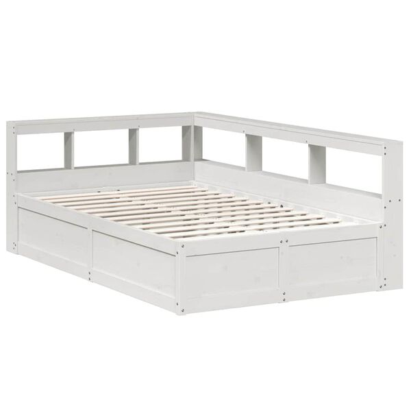 vidaXL Cama con estanter&iacute;a sin colch&oacute;n madera maciza blanca 135x190 cm