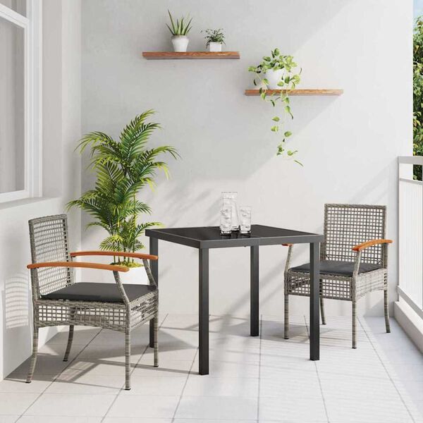 vidaXL Conjunto de Comedor de Jard&iacute;n 3 pcs Gris rat&aacute;n sint&eacute;tico