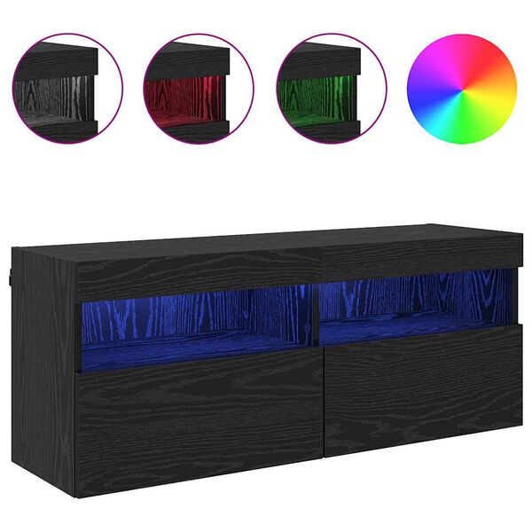 vidaXL Mueble de TV Montado en la Pared Roble Negro 100 x 30 x 40 cm