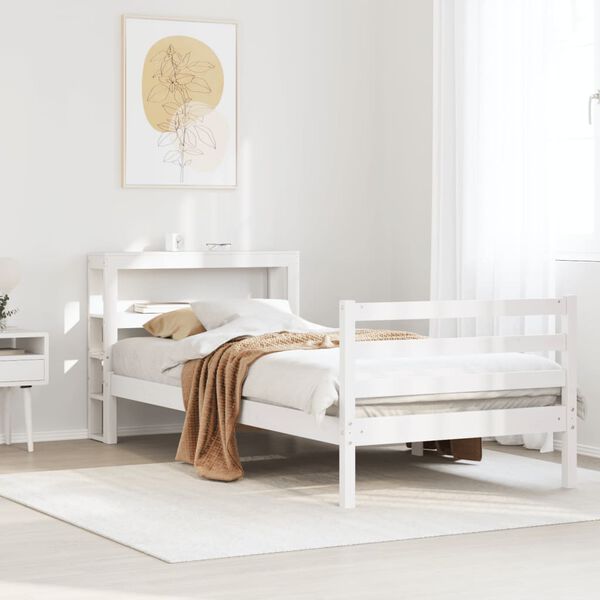 vidaXL Estructura de cama sin colch&oacute;n madera maciza blanca 90x190 cm