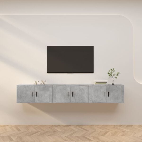 vidaXL Muebles para TV de pared 3 uds gris hormig&oacute;n 80x34,5x40 cm