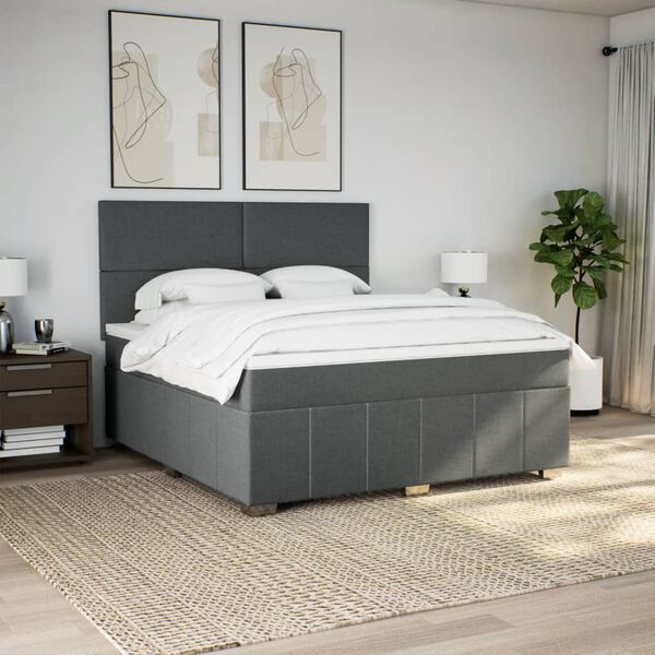 vidaXL Cama box spring con colch&oacute;n tela gris oscuro 180x200 cm
