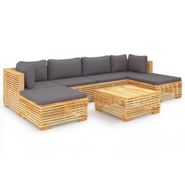 vidaXL Juego muebles de jard&iacute;n 7 piezas y cojines madera maciza teca