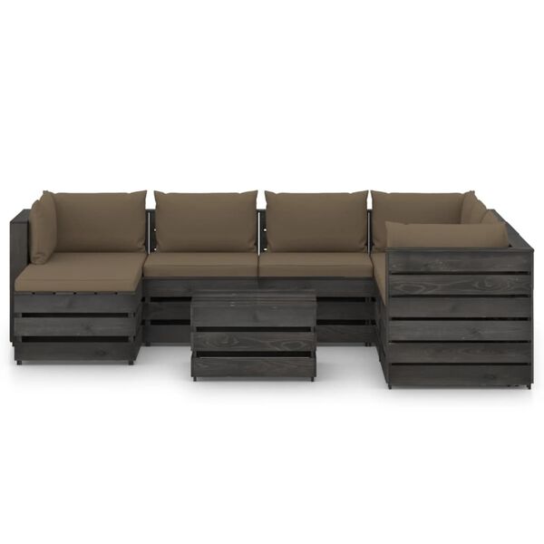 vidaXL Muebles de jard&iacute;n 8 piezas con cojines madera impregnada gris