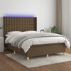 vidaXL Cama box spring colch&oacute;n luces LED tela marr&oacute;n oscuro 140x190 cm