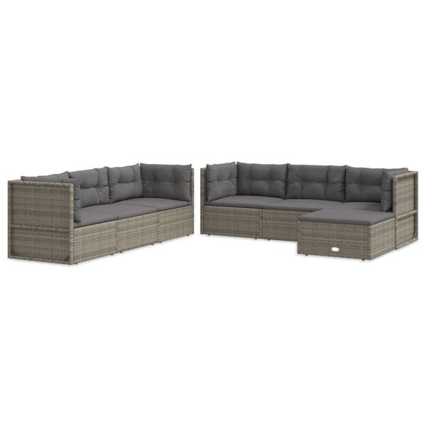 vidaXL Set de muebles de jardín 7 pzas y cojines ratán sintético gris
