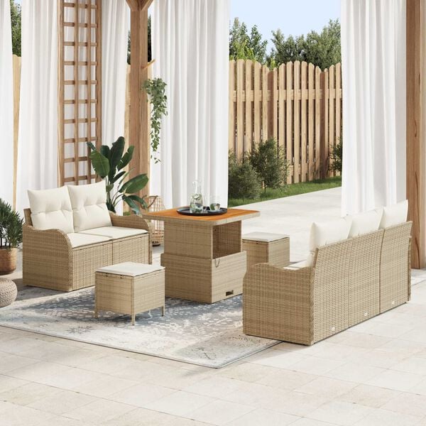 vidaXL Conjunto de sof&aacute; de jard&iacute;n con coj&iacute;n 8 pcs Beige y Crema