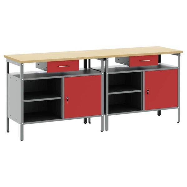 vidaXL Conjunto de banco de trabajo 2 pcs Rojo 200 x 55 x 85 cm Acero