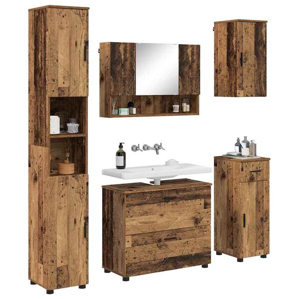 vidaXL Juego de muebles de ba&ntilde;o con caj&oacute;n 5 pcs Madera Vieja